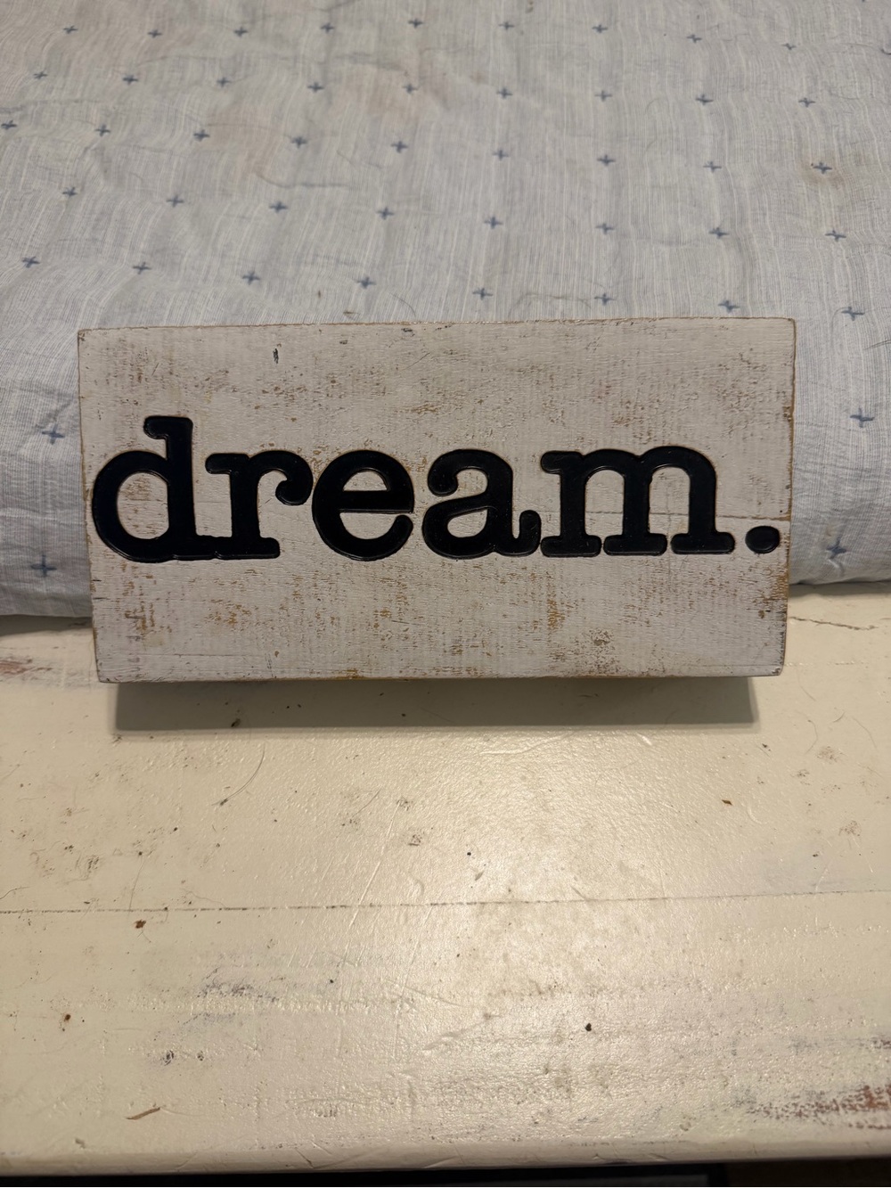 Hobby Lobby White Wooden "dream." Wall Plaque with Black Lettering